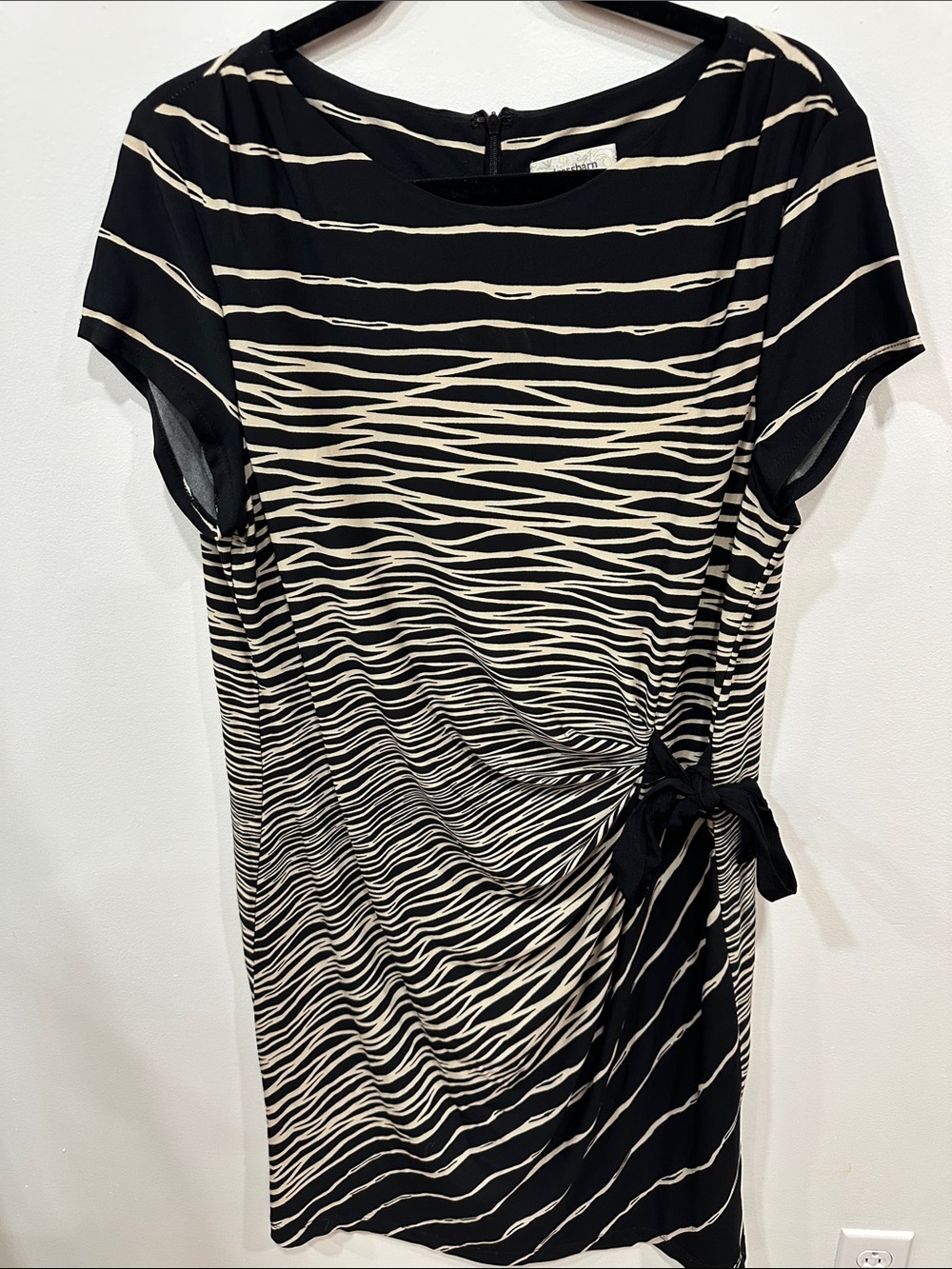 Women’s Black and Cream Striped Tie-Waist Dress